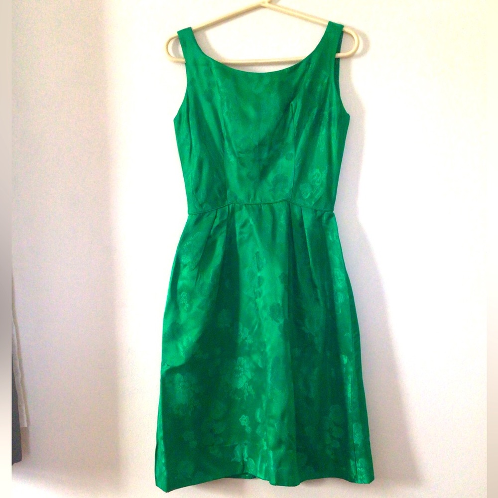 Vintage Kelly Green Silk Jacquard Dress☘️ - Picture 2 of 12